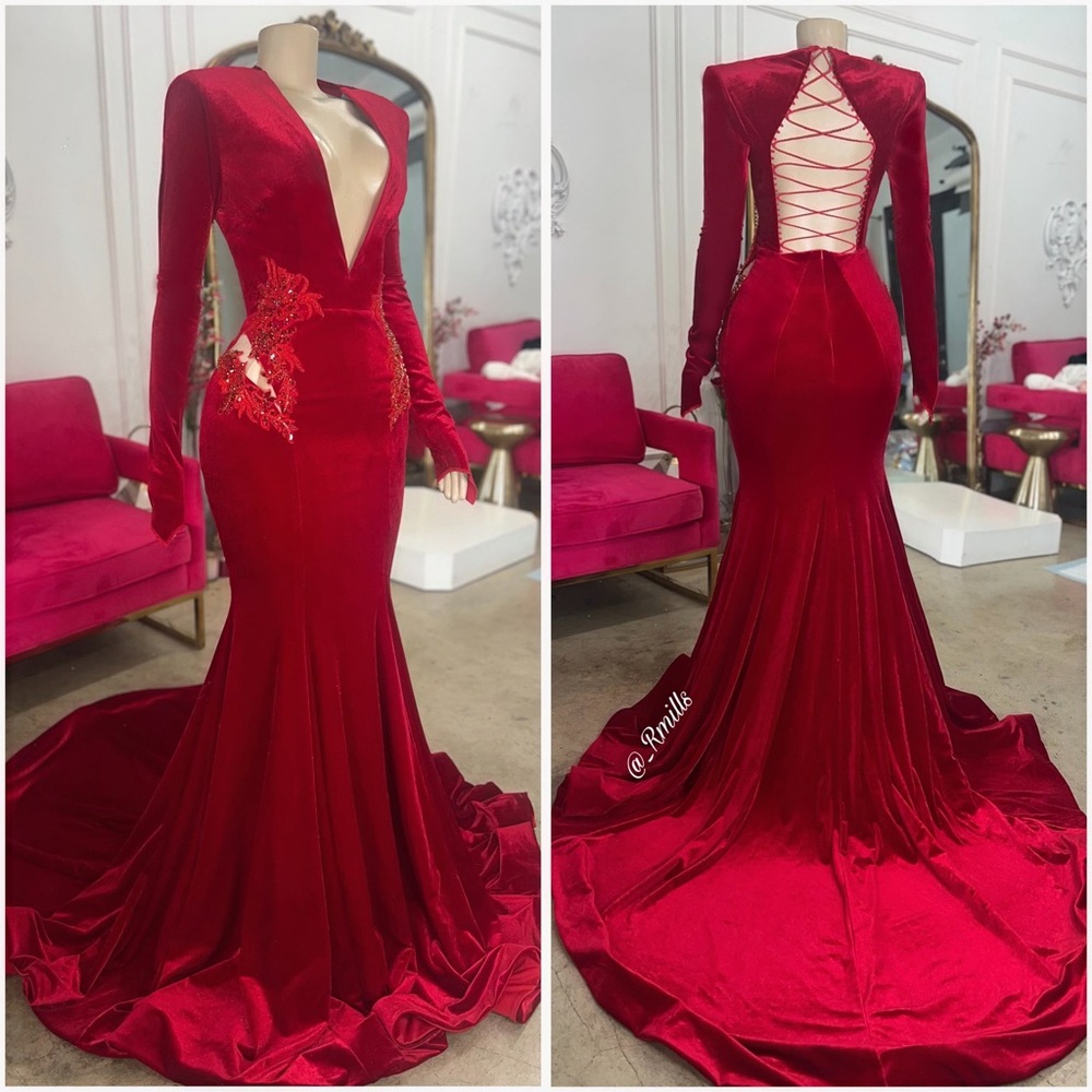 Custom Prom Dress by Rachel Mills • Red Velvet • Crystal • Rhinestone Appliqué
